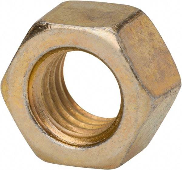 Made in USA - 7/16-20 UNF Steel Right Hand Hex Nut - 11/16" Across Flats, 3/8" High, Zinc Yellow Dichromate Finish - All Tool & Supply