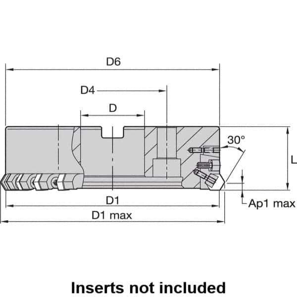 Kennametal - 6" Cut Diam, 2" Arbor Hole, 8mm Max Depth of Cut, 30° Indexable Chamfer & Angle Face Mill - 20 Inserts, HNGX 0905... Insert, Right Hand Cut, 20 Flutes, Series HexaCut - All Tool & Supply