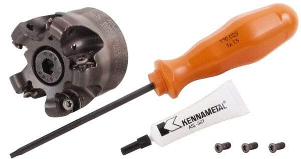 Kennametal - 63mm Cut Diam, 6mm Max Depth, 22mm Arbor Hole, 6 Inserts, RN.J 1204... Insert Style, Indexable Copy Face Mill - KDR Cutter Style, 40mm High, Through Coolant, Series Rodeka - All Tool & Supply