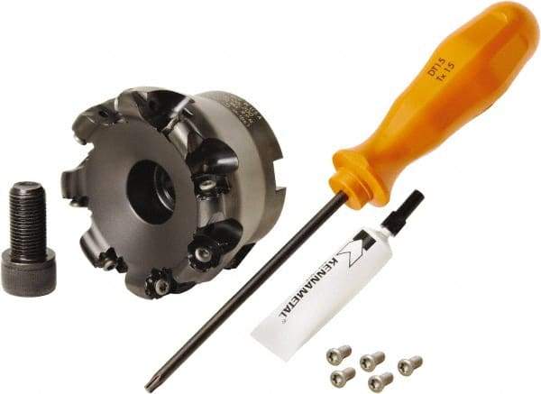 Kennametal - 80mm Cut Diam, 3mm Max Depth, 27mm Arbor Hole, 8 Inserts, RN.J 1204... Insert Style, Indexable Copy Face Mill - KDR Cutter Style, 24,760 Max RPM, 50mm High, Through Coolant, Series Rodeka - All Tool & Supply