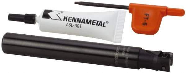 Kennametal - 1/2" Cut Diam, 6.96mm Max Depth of Cut, 1/2" Shank Diam, 4" OAL, Indexable Square Shoulder End Mill - EP.. 0708.. Inserts, Cylindrical Shank, 0° Lead Angle, Through Coolant, Series Mill 1-07 - All Tool & Supply