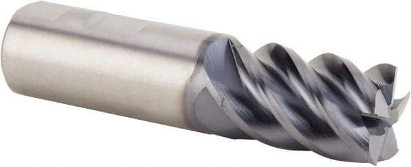 Kennametal - 1/2", 1-1/4" LOC, 1/2" Shank Diam, 3" OAL, 5 Flute, Solid Carbide Square End Mill - Single End, AlTiN Finish, Spiral Flute, 47° Helix, Centercutting, Right Hand Cut, Right Hand Flute, Series HPFSS - All Tool & Supply