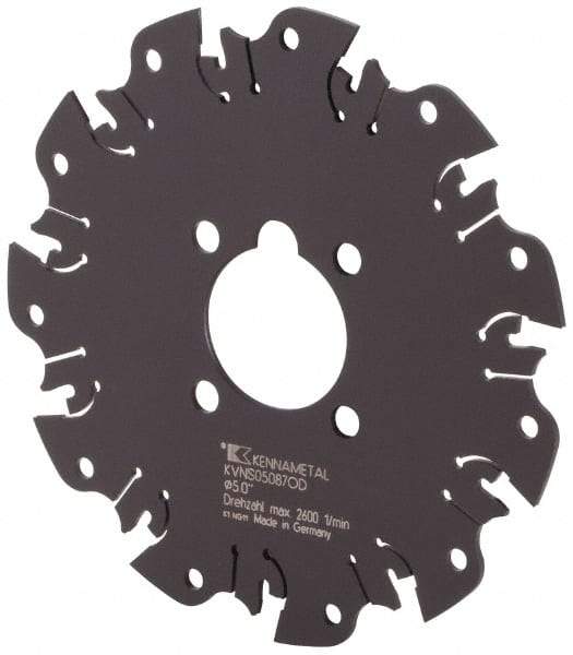 Kennametal - Arbor Hole Connection, 0.089" Cutting Width, 1-3/8" Depth of Cut, 5" Cutter Diam, 1-1/4" Hole Diam, 11 Tooth Indexable Slotting Cutter - KVNS Toolholder, OD 2087.. Insert - All Tool & Supply