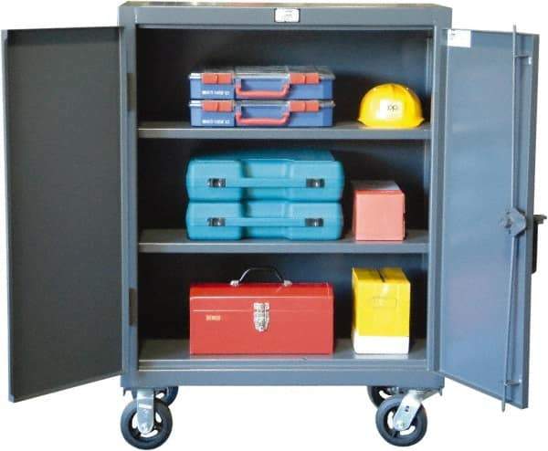 Strong Hold - 2 Shelf Mobile Storage Cabinet - Steel, 36" Wide x 20" Deep x 50" High, Dark Gray - All Tool & Supply