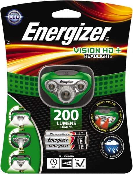 Energizer - White, Red LED Bulb, 200 Lumens, Hands-free Flashlight - Green Plastic Body, 3 AAA Alkaline Batteries Included - All Tool & Supply