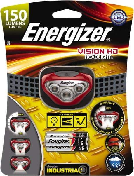 Energizer - White LED Bulb, 180 Lumens, Hands-free Flashlight - Red, Gray Plastic Body, 3 AAA Alkaline Batteries Included - All Tool & Supply