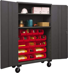 Durham - 2 Shelf 18 Bin Mobile Storage Cabinet - Steel, 48" Wide x 24" Deep x 80" High, Red - All Tool & Supply