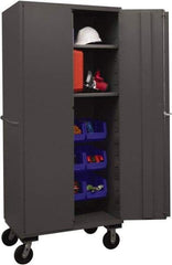 Durham - 2 Shelf 12 Bin Mobile Storage Cabinet - Steel, 36" Wide x 24" Deep x 80" High, Blue - All Tool & Supply