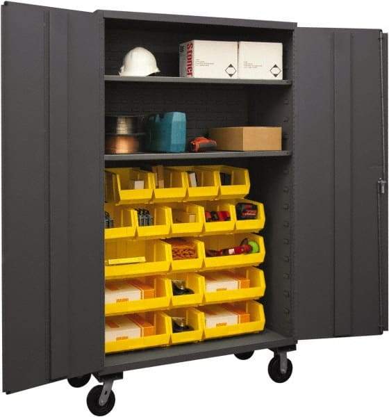 Durham - 2 Shelf 18 Bin Mobile Storage Cabinet - Steel, 48" Wide x 24" Deep x 80" High, Yellow - All Tool & Supply