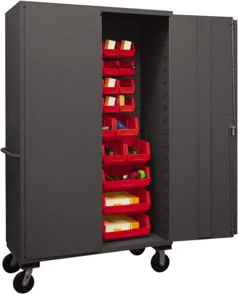 Durham - 42 Bin Mobile Storage Cabinet - Steel, 48" Wide x 24" Deep x 80" High, Red - All Tool & Supply