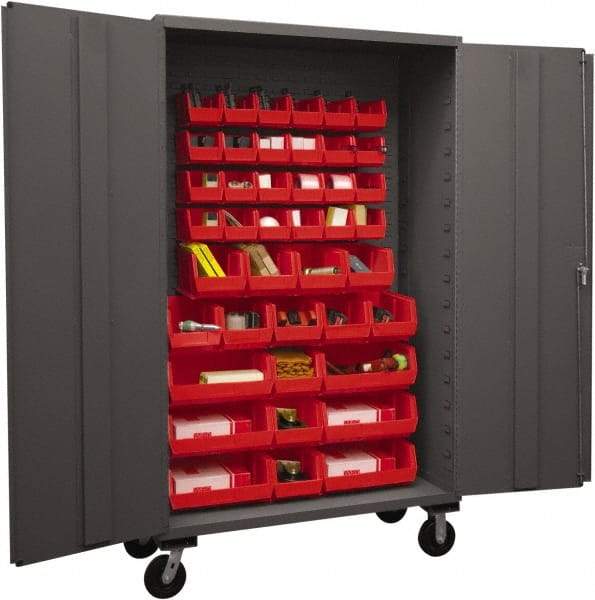 Durham - 42 Bin Mobile Storage Cabinet - Steel, 48" Wide x 24" Deep x 80" High, Red - All Tool & Supply