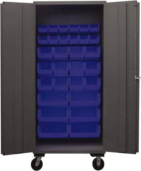 Durham - 30 Bin Mobile Storage Cabinet - Steel, 36" Wide x 24" Deep x 80" High, Blue - All Tool & Supply