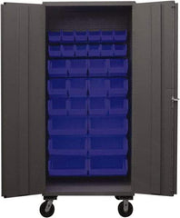 Durham - 30 Bin Mobile Storage Cabinet - Steel, 36" Wide x 24" Deep x 80" High, Blue - All Tool & Supply