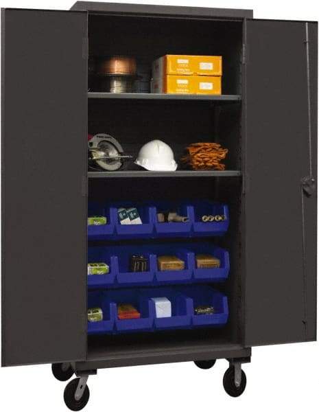 Durham - 2 Shelf 12 Bin Mobile Storage Cabinet - Steel, 36" Wide x 24" Deep x 80" High, Blue - All Tool & Supply