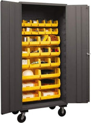 Durham - 30 Bin Mobile Storage Cabinet - Steel, 36" Wide x 24" Deep x 80" High, Yellow - All Tool & Supply