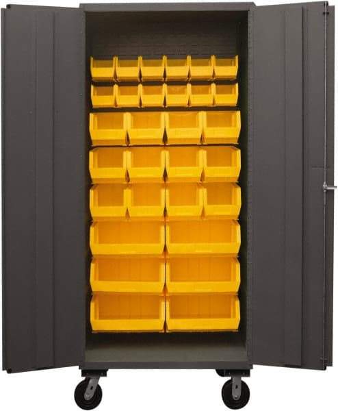 Durham - 30 Bin Mobile Storage Cabinet - Steel, 36" Wide x 24" Deep x 80" High, Yellow - All Tool & Supply