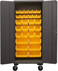 Durham - 30 Bin Mobile Storage Cabinet - Steel, 36" Wide x 24" Deep x 80" High, Yellow - All Tool & Supply