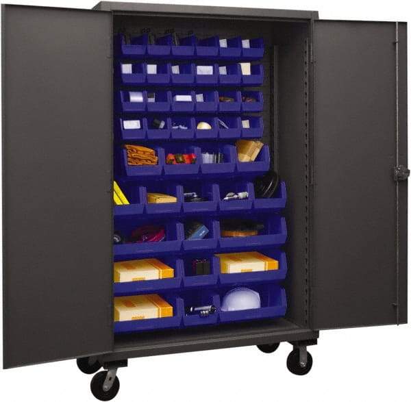 Durham - 42 Bin Mobile Storage Cabinet - Steel, 48" Wide x 24" Deep x 80" High, Blue - All Tool & Supply