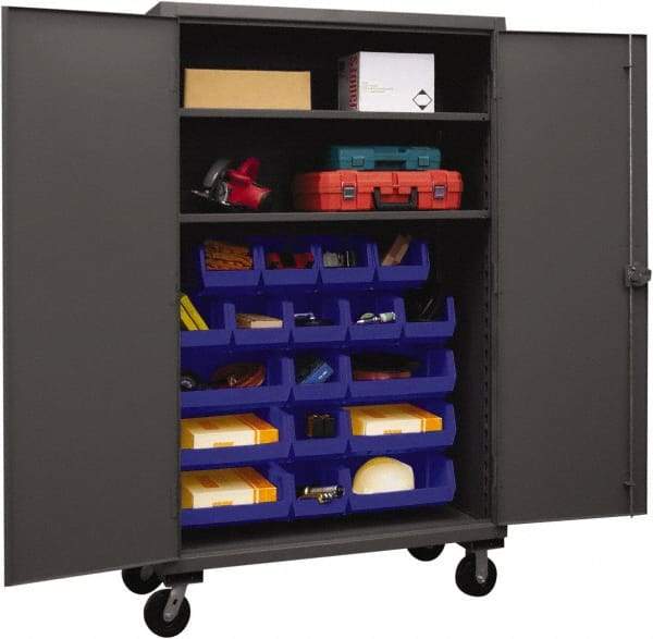 Durham - 2 Shelf 18 Bin Mobile Storage Cabinet - Steel, 48" Wide x 24" Deep x 80" High, Blue - All Tool & Supply