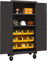 Durham - 2 Shelf 12 Bin Mobile Storage Cabinet - Steel, 36" Wide x 24" Deep x 80" High, Yellow - All Tool & Supply