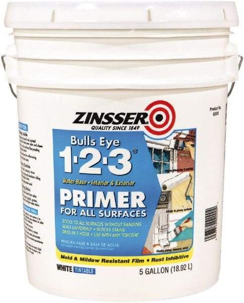 Rust-Oleum - 5 Gal White Water-Based Acrylic Enamel Primer - 450 Sq Ft Coverage, 86 gL Content, Quick Drying, Interior/Exterior - All Tool & Supply