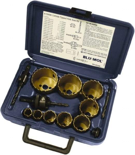 Disston - 9 Piece, 3/4" to 2-1/2" Saw Diam, Hole Saw Kit - Carbide-Tipped, Toothed Edge, Pilot Drill Model No. E0103107, Includes 9 Hole Saws - All Tool & Supply