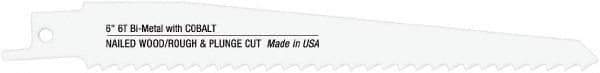 Disston - 6" Long x 3/4" Thick, Bi-Metal Reciprocating Saw Blade - Straight Profile, 6 TPI, Toothed Edge, Universal Shank - All Tool & Supply