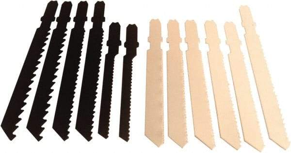 Disston - 12 Piece, 2-3/4" to 3-1/2" Long, 6 to 24 Teeth per Inch, Carbon and Bi-Metal Jig Saw Blade Set - Toothed Edge, U-Shank - All Tool & Supply