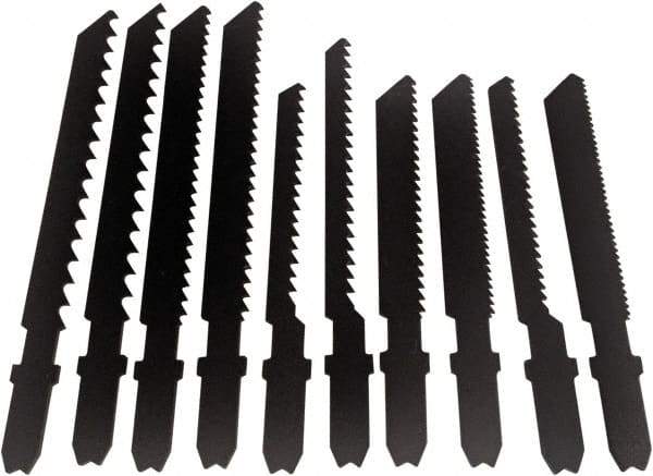 Disston - 7 Piece, 3" to 3-1/2" Long, 6 to 24 Teeth per Inch, Bi-Metal Jig Saw Blade Set - Toothed Edge, U-Shank - All Tool & Supply