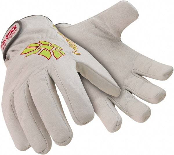 HexArmor - Size S (7), ANSI Cut Lvl A8, Puncture Lvl 4, Goatskin Leather Cut & Puncture Resistant Gloves - 9.5" Long, SuperFabric Lining, Hook & Loop Cuff, White/Hi-Vis Yellow, Paired - All Tool & Supply