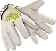 HexArmor - Size 2XL (11), ANSI Cut Lvl A8, Puncture Lvl 4, Abrasion Lvl 4, Goatskin Leather Cut & Puncture Resistant Gloves - 10" Long, SuperFabric Lining, Slip-On Cuff, White/Hi-Vis Yellow, Paired - All Tool & Supply