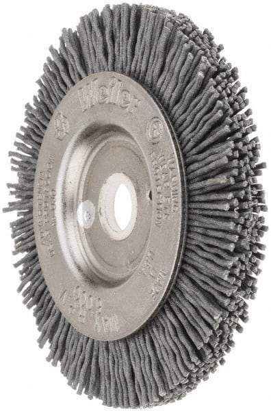 Weiler - 3" OD, 1/2" Arbor Hole, Crimped Nylon Wheel Brush - 3/8" Face Width, 1/2" Trim Length, 0.035" Filament Diam, 6,000 RPM - All Tool & Supply