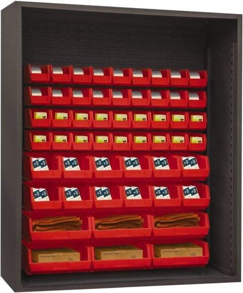 Durham - 54 Bin Enclosed Shelving - 60 Inch Overall Width x 24 Inch Overall Depth x 60 Inch Overall Height, Red Polyethylene Bins - All Tool & Supply