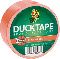 Duck - 1-7/8" x 15 Yds Orange Duct Tape - 9 mil, Rubber Adhesive, Vinyl Backing, 22 Lb/ln Tensile Strength, Series DUC - All Tool & Supply