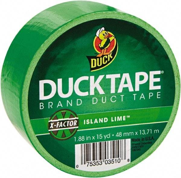 Duck - 1-7/8" x 15 Yds Green Duct Tape - 9 mil, Rubber Adhesive, Vinyl Backing, 22 Lb/ln Tensile Strength, Series DUC - All Tool & Supply