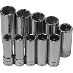 SK - 3/8" Drive Deep Socket Set - 10 to 19mm, Metric Measurement Standard - All Tool & Supply