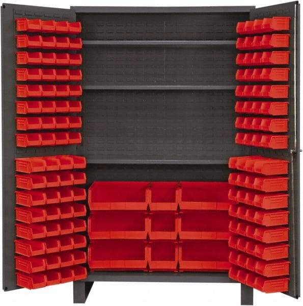 Durham - 3 Shelf 137 Bin Storage Cabinet - Steel, 48" Wide x 24" Deep x 78" High, Red - All Tool & Supply