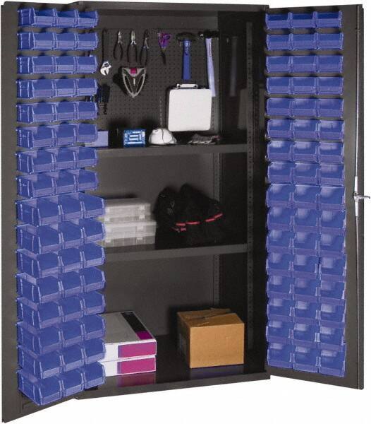 Durham - 2 Shelf 96 Bin Storage Cabinet - Steel, 36" Wide x 24" Deep x 72" High, Blue - All Tool & Supply