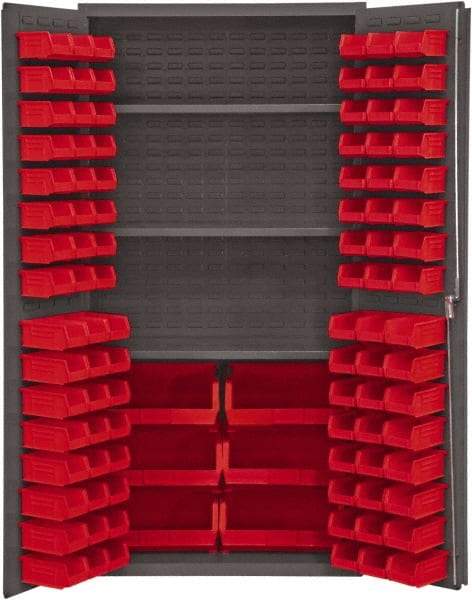 Durham - 3 Shelf 102 Bin Storage Cabinet - Steel, 36" Wide x 24" Deep x 72" High, Red - All Tool & Supply