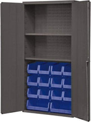 Durham - 2 Shelf 14 Bin Storage Cabinet - Steel, 36" Wide x 18" Deep x 72" High, Blue - All Tool & Supply