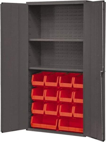 Durham - 2 Shelf 14 Bin Storage Cabinet - Steel, 36" Wide x 18" Deep x 72" High, Red - All Tool & Supply