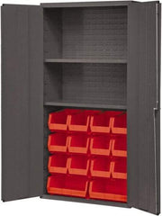 Durham - 2 Shelf 14 Bin Storage Cabinet - Steel, 36" Wide x 18" Deep x 72" High, Red - All Tool & Supply