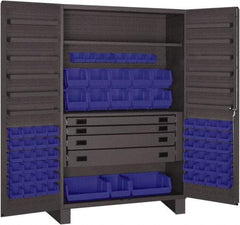 Durham - 2 Shelf 69 Bin Storage Cabinet - Steel, 48" Wide x 24" Deep x 78" High, Blue - All Tool & Supply