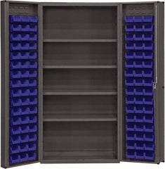 Durham - 4 Shelf 96 Bin Storage Cabinet - Steel, 36" Wide x 24" Deep x 72" High, Blue - All Tool & Supply