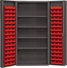 Durham - 4 Shelf 96 Bin Storage Cabinet - Steel, 36" Wide x 24" Deep x 72" High, Red - All Tool & Supply