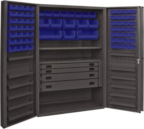 Durham - 2 Shelf 72 Bin Storage Cabinet - Steel, 48" Wide x 24" Deep x 72" High, Blue - All Tool & Supply