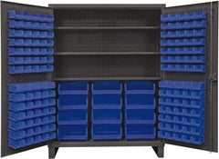 Durham - 3 Shelf 156 Bin Storage Cabinet - Steel, 60" Wide x 24" Deep x 78" High, Blue - All Tool & Supply