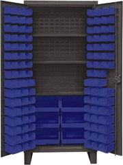 Durham - 3 Shelf 102 Bin Storage Cabinet - Steel, 36" Wide x 24" Deep x 78" High, Blue - All Tool & Supply