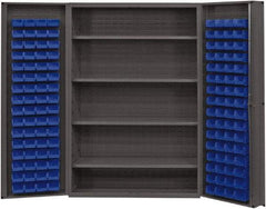 Durham - 4 Shelf 128 Bin Storage Cabinet - Steel, 48" Wide x 24" Deep x 72" High, Blue - All Tool & Supply