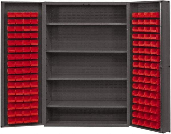 Durham - 4 Shelf 128 Bin Storage Cabinet - Steel, 48" Wide x 24" Deep x 72" High, Red - All Tool & Supply